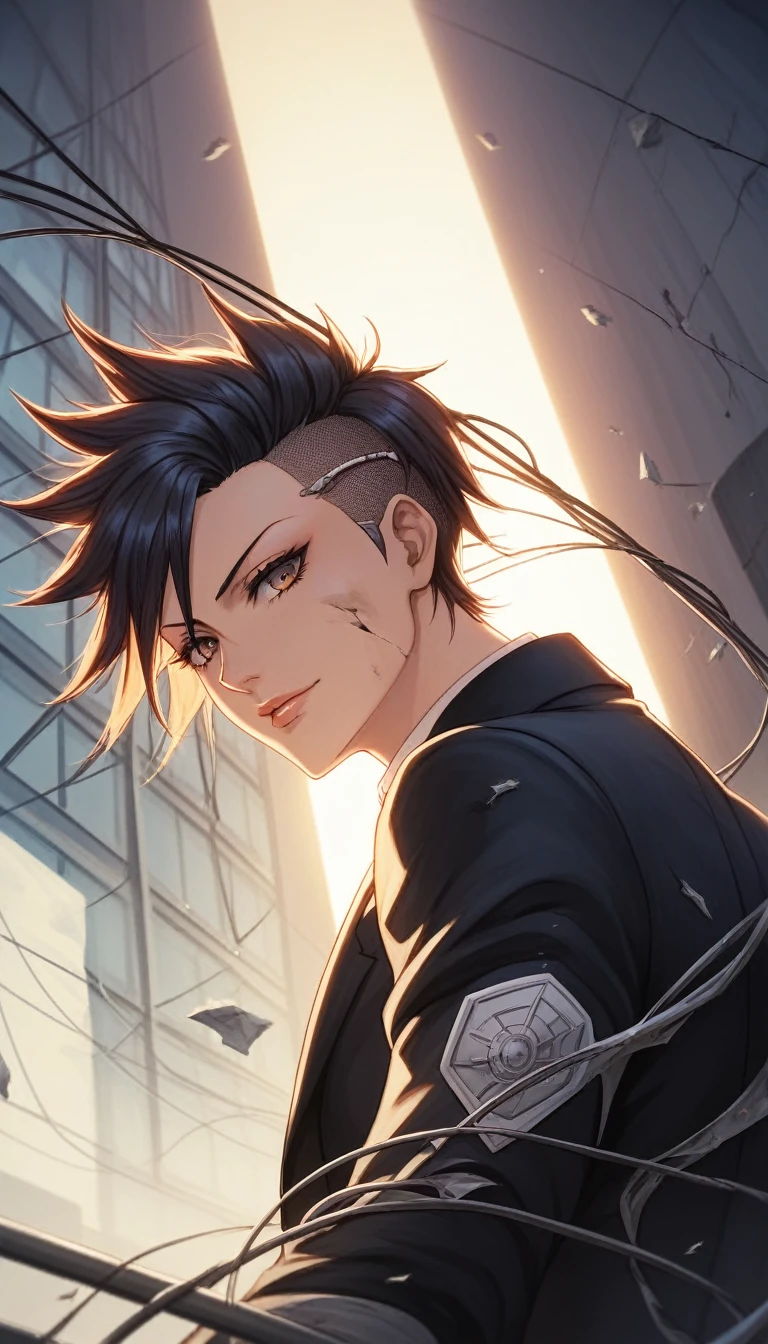 (One person, Upper Body:1.7), masterpiece, Highest quality, 8k, Absurd, Beautiful Face, Flight jacket, perspective, Depth of written boundary, From below, Metal Kanban, building, Painting damaged walls, Dirty cracked concrete wall, Cable Wire, Dusty, road, thin, High resolution, (bleach bypass, ginnokoshi:0.8), Face Light, Cinema Lighting, Professional Lighting, High Contrast, Sharp focus, High resolution, photograph, Surreal, Super detailed, Sharp and detailed, Fine details,cyber punk,Looking Back