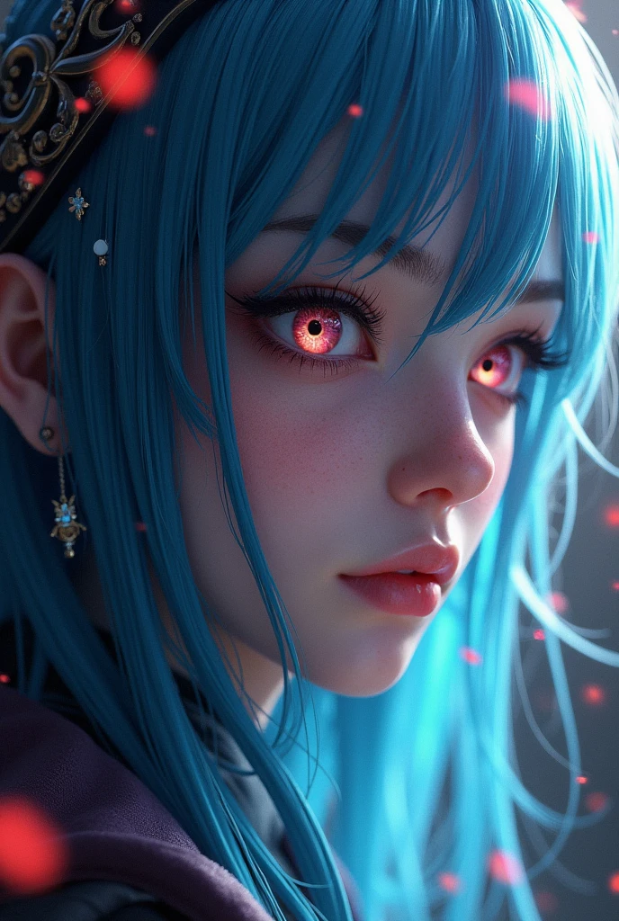 {{masterpiece}}, Best Quality, Extremely detailed CG unity 8k wallpaper, cinematic lighting, Lens flare, Beautiful eye details, negro, side glance, multicolored hair, showy light, particles, heterochromia, (showy:1.5), (showy hair:1.5),
