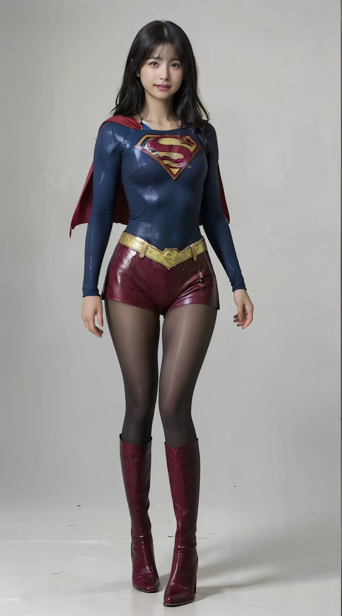 No background、(((Looking down、Looking down)))、(((Beautiful legs in black tights.)))、(((Legally express the beauty of your smile)))、((((Make the most of your original images)))、(((Supergirl Costume)))、(((Beautiful short bob hair)))、(((suffering)))、(((Please wear black tights....、Wear red boots)))、((Best image quality、8k))、((Highest quality、8k、masterpiece:1.3))、(((Preserve background )))、Sharp focus:1.2、Beautiful woman with perfect figure:1.4、Slim Abs:1.2、Wet body:1.5、Highly detailed face and skin texture、8k