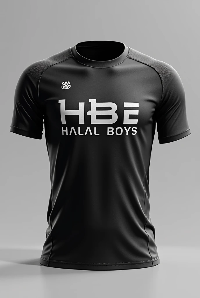 create a halal jersey eSports for mobile legends and add HBE symbol and HALAL BOYS sentence black and white color only