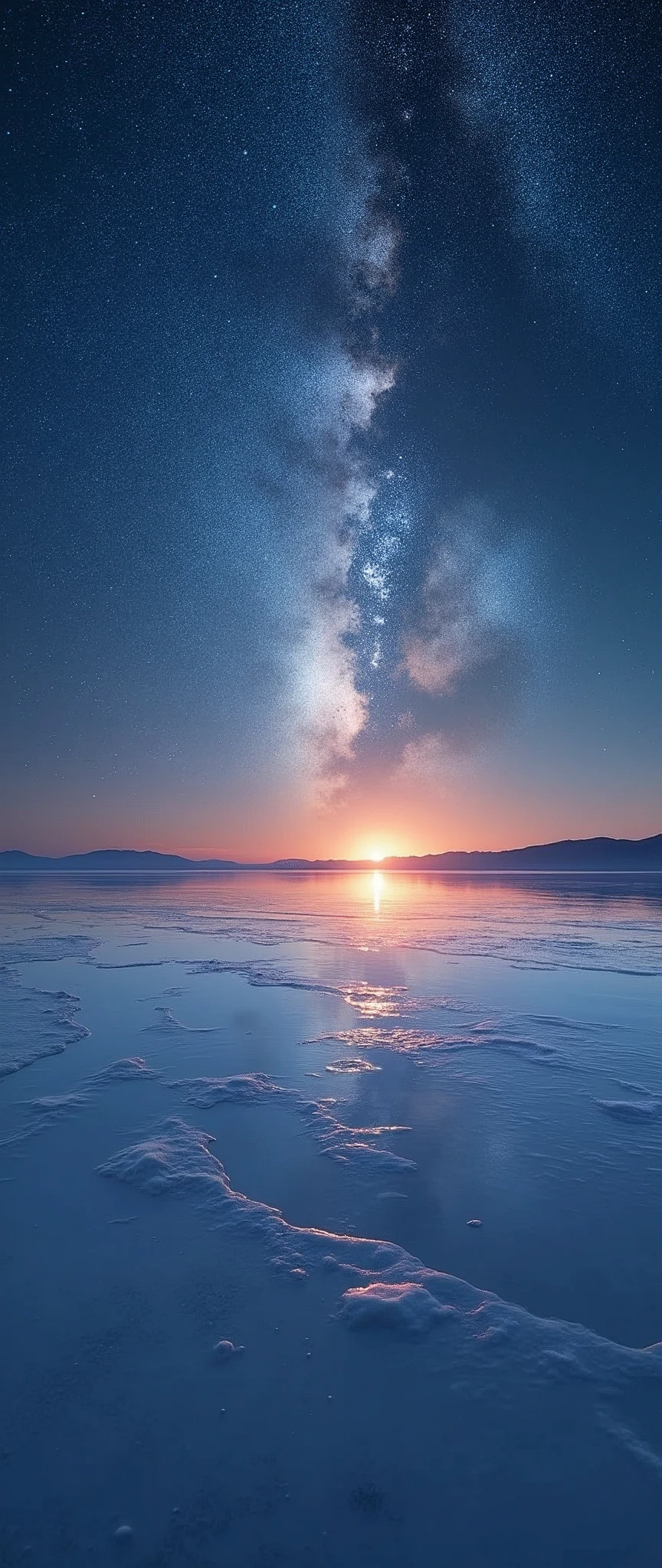 (masterpiece:1.2,Highest quality,Ultra-high resolution,Very detailed,Realistic,RAW Photos:1.2,Elaborate photos),8k,wallpaper,(Ray Tracing),Bolivia,Uyuni salt lake,The flattest place in the world,(A majestic salt lake,Drawing a beautiful and endless water surface,Diffuse reflection of light),(A photograph capturing the magnificent scenery reflected on the water's surface:2.0),Midnight,starry skies