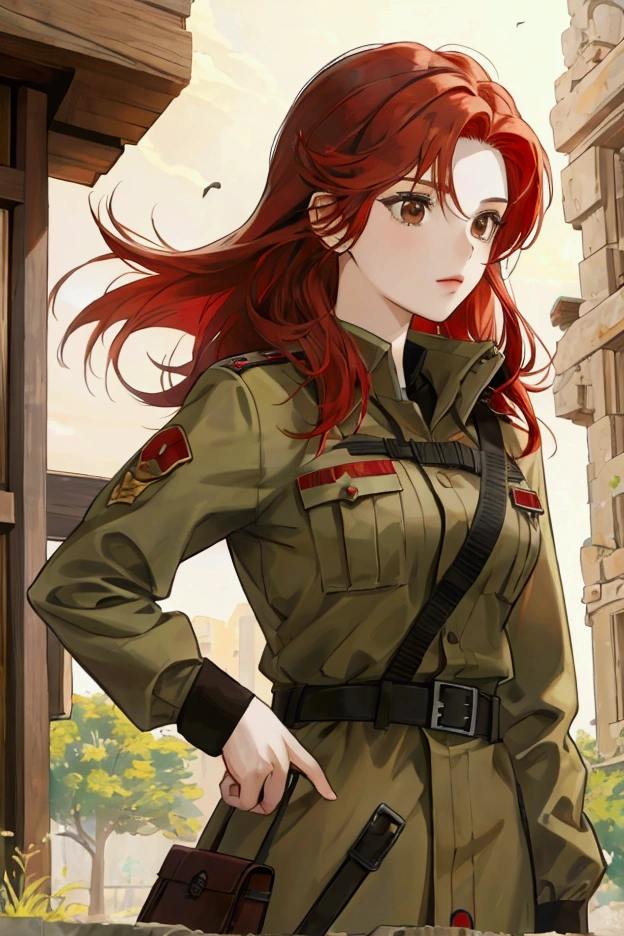 woman, soldier, Antiquity, Red hair, brown eyes, Anime Style