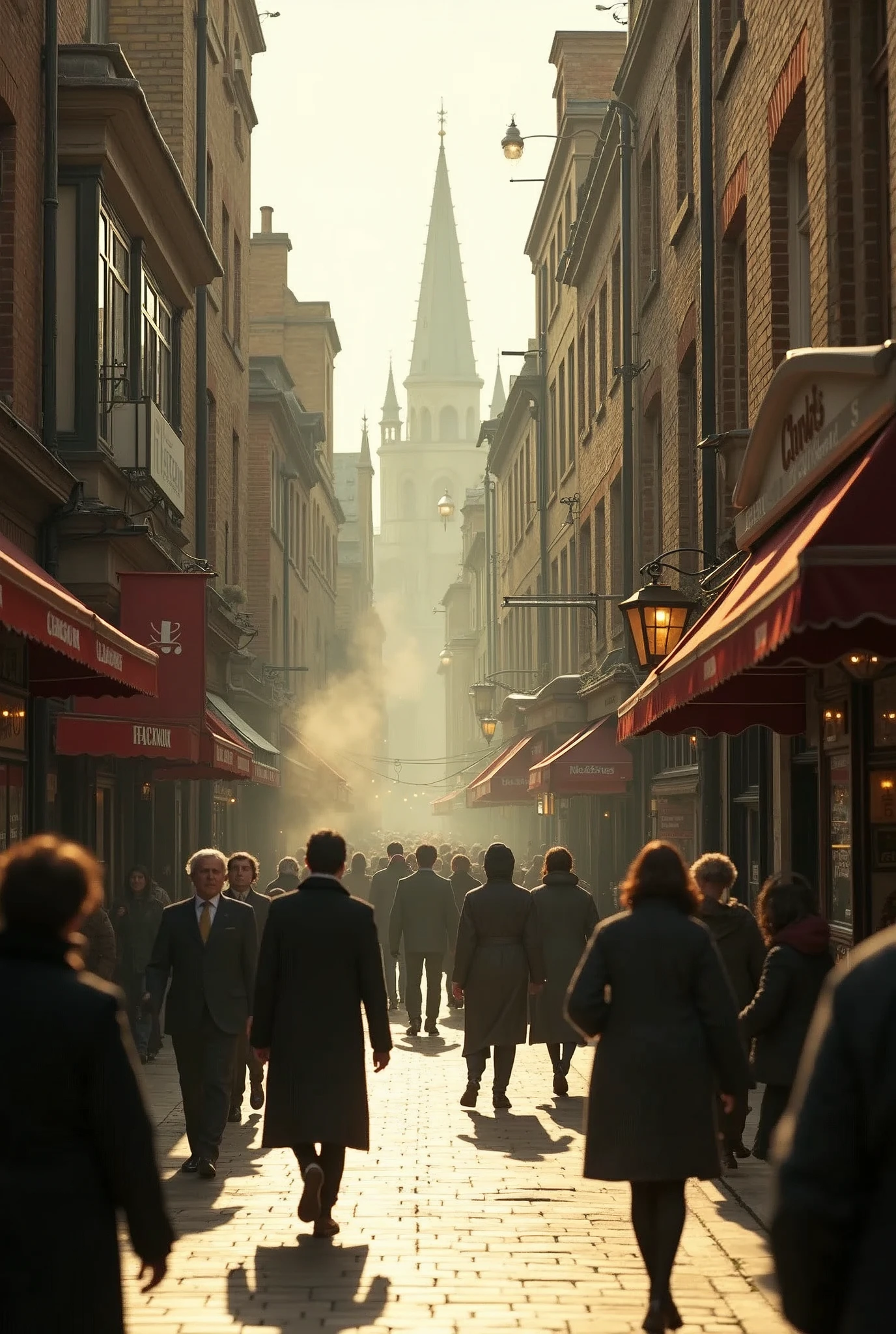 the overall picture is a movie transition，It describes，December 1987，A clear afternoon，In a small alley in London，The flow of people