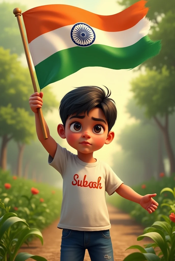 Indian Independence day photo a boy and flag hand and this t shirt subash name