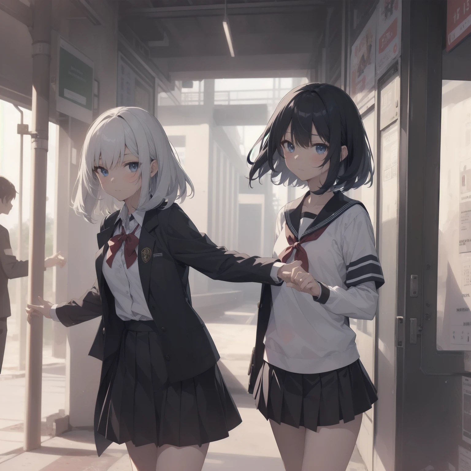 ultra-absurdres-Top quality by artist God, ultra-detailed, high resolution, anime moe artstyle, best anime 8k konachan wallpaper, pixiv contest winner, pool:2810, perfect anatomy,break, 1girl, (Please draw a girl walking sleepily to school alone. )break,(Solo,little female, 13-year-old:1.3),Full limbs, complete fingers,a junior high school student, (very short hair), short cut, flat chest, , small butt, small black eyes, beautiful detailed eyes, well-proportioned iris and pupils, expressive eyes, highres detailed hair, soft expression, salor school_uniform, sailor collar, serahuku, bow, pleated skirt,(Detailed Lighting), (Detailed background), in the School commute route. break,super detailed skin, Best cinematic lighting powered by famous artist, 8k,beauty illustration,photoshop_(medium),very aesthetic,break,((artist:izumi_tsubasu )), artist:clamp ,artist:carnelian ,artist:kantoku ,