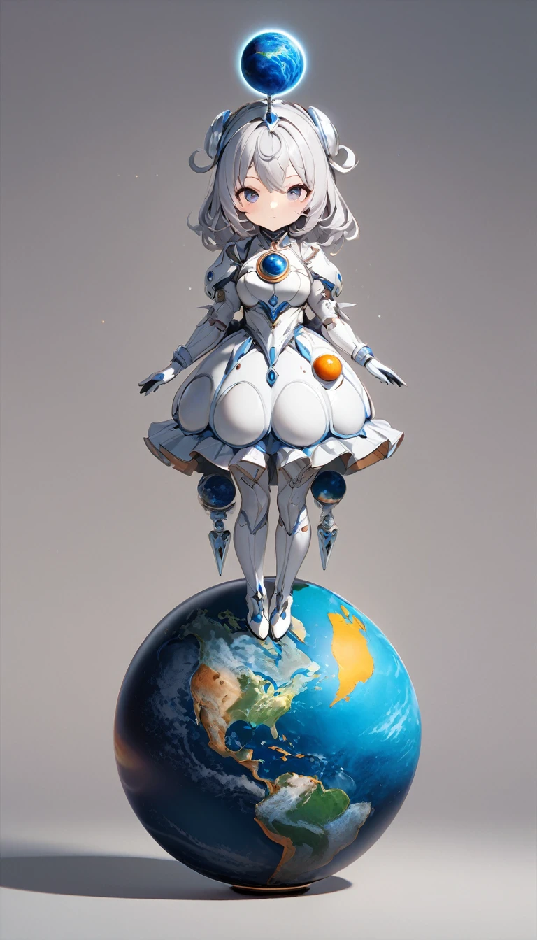 (masterpiece, best quality:1.2), 1girl, solo, full body, (anthropomorphic Mercury planet in the solar system), simple background, Generated in SFW
