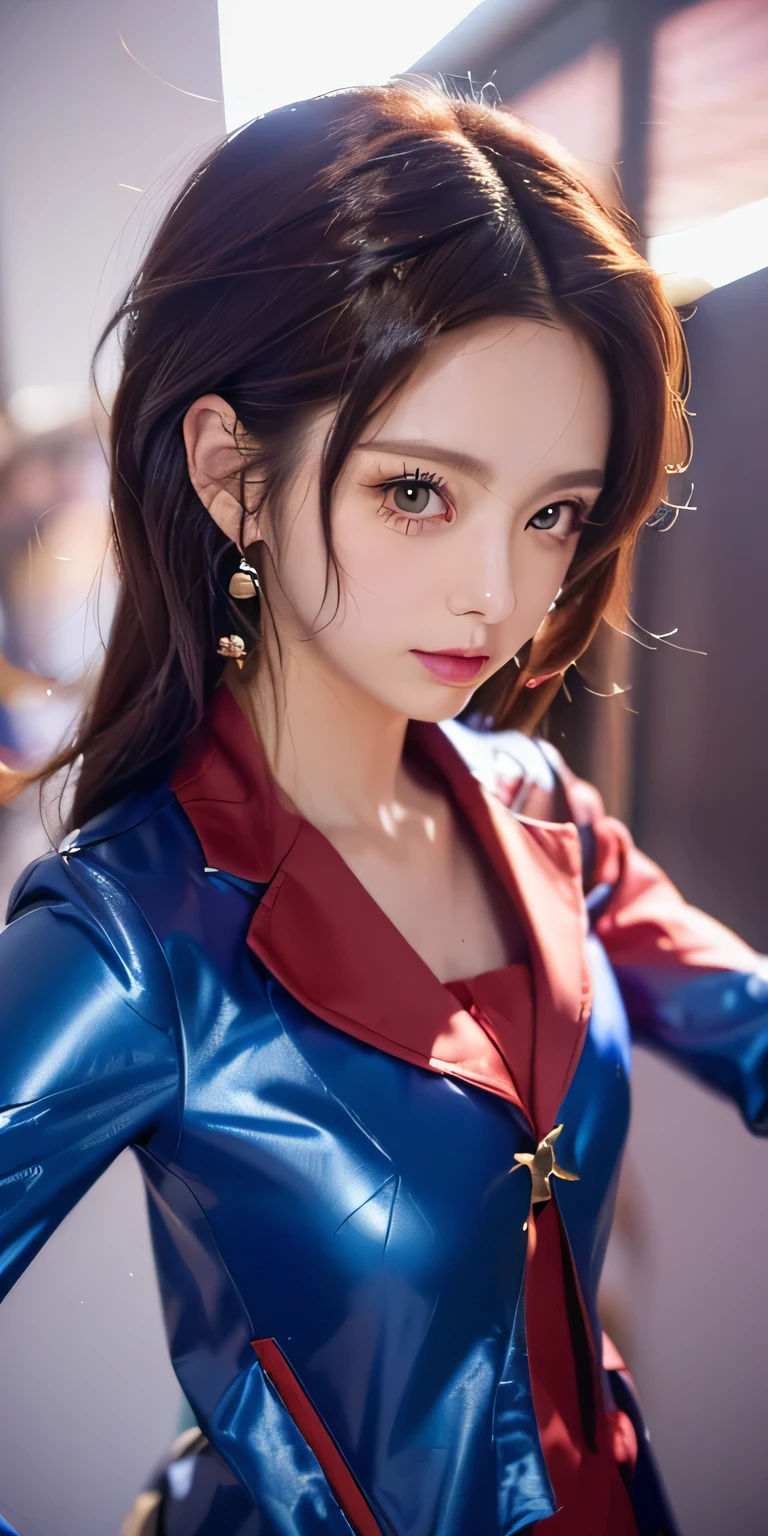 Close up portrait of a person with long hair and a jacket, anime girl Cosplay, anime Cosplay, anime inspired, anime girl in real life, anime style mixed with fujifilm, Cosplay, Shirahime cut hairstyle, anime styled, anime style, professional Cosplay, Cosplay photo, close up of a young anime girl, hyper realistic anime, anime. Soft lighting