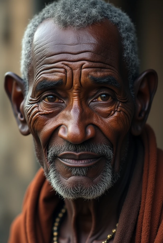 Generate images of an old man with brown eyes and black skin.