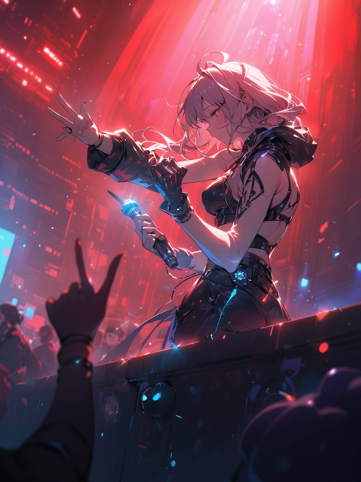 ((best quality)) , ((masterpiece)) , (detailed)，A cartoon woman holding a microphone