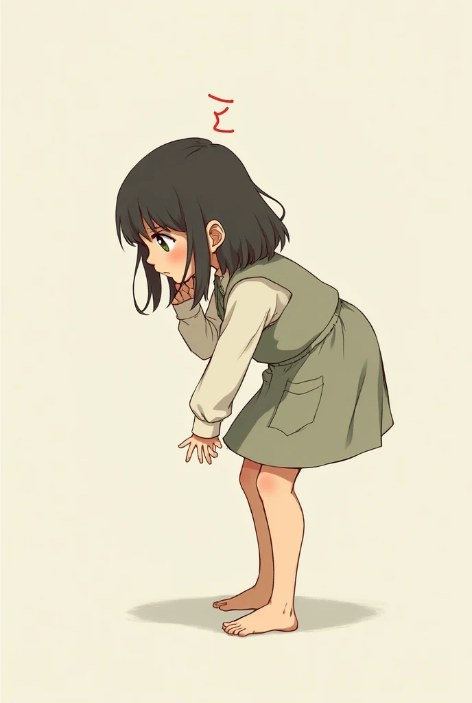 The girl bends down