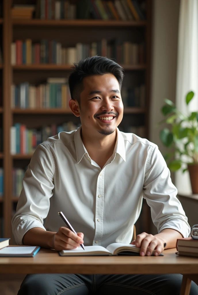 Create a picture of me in the future, as a male tutor with black hair, age 30.