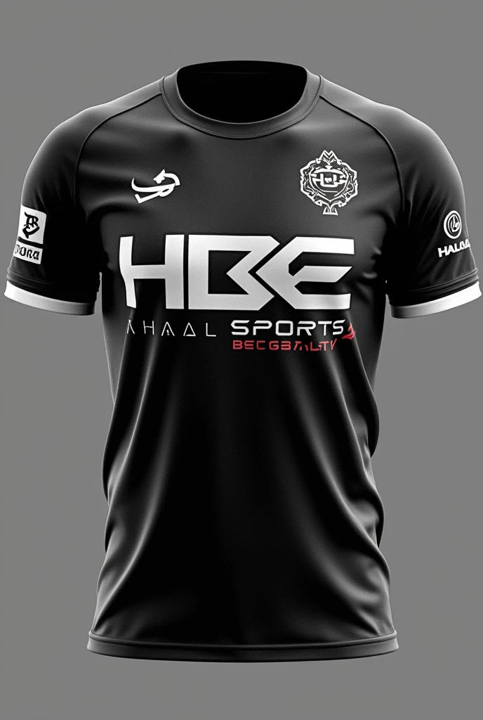 HBE means Halal boys and Halal sign create a eSport jersey with a color of black and white