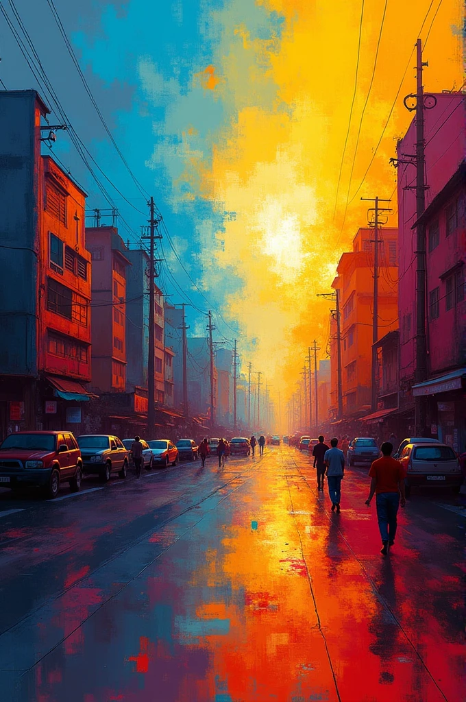 vibrant colors merge in an abstract interpretation of Hyderabad's vibe