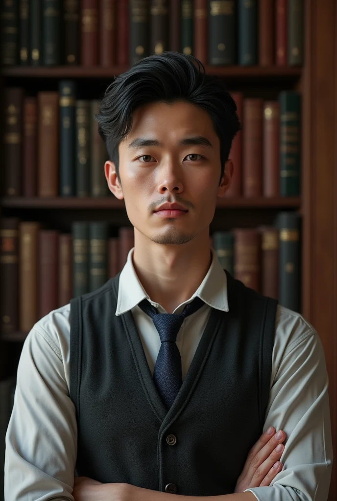 Create an image of me in the future, as a dark-haired male tutor, Age 30.