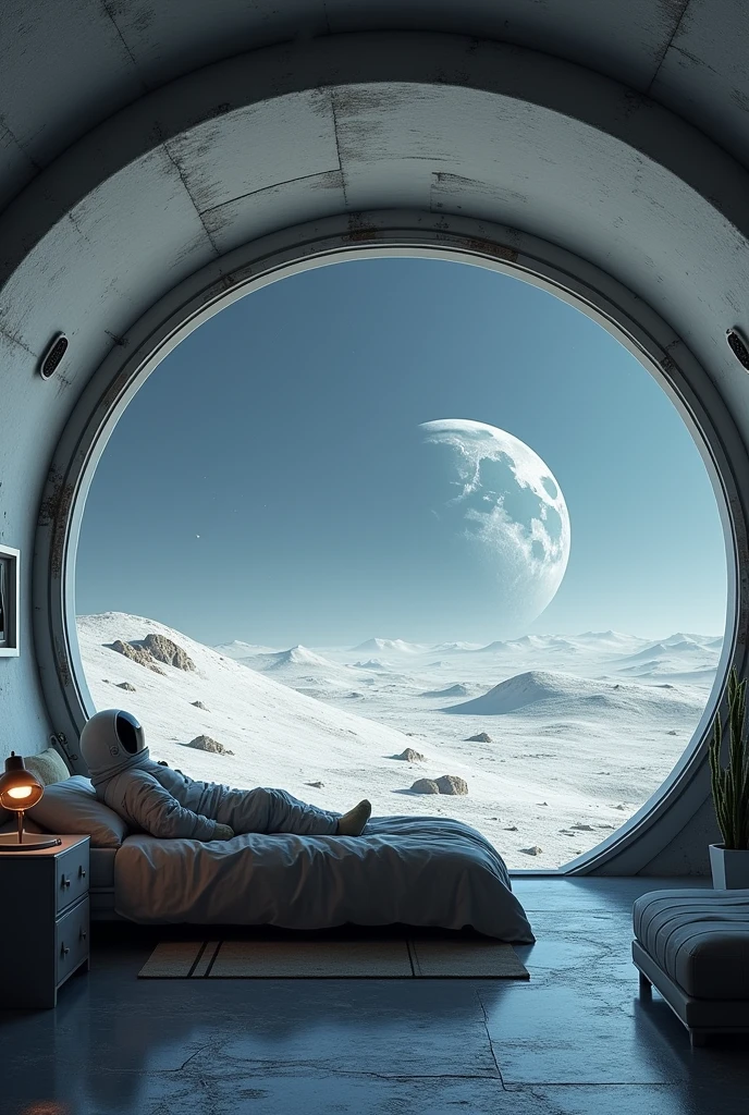 A room with a bed on the moon 