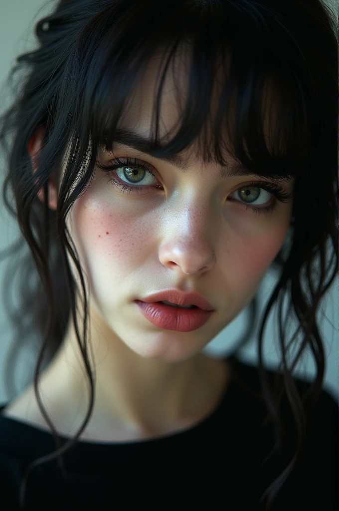 a close up of a woman wearing a black shirt and jeans, wearing black tshirt, wearing a t-shirt, wearing a black t-shirt, official product photo, black t - shirt, black t-shirt, soft devil queen madison beer, wearing a black tshirt, madison beer girl portrait, black t shirt, looks a blend of grimes