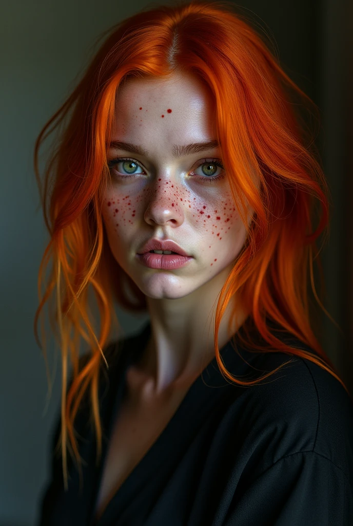 A woman with hair the color of fire, clear with freckles, murderer