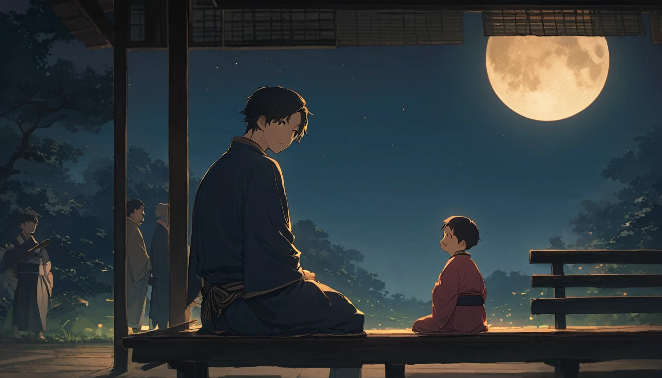 (((ベンチに座る一人の男と一人の女のRear view:1.5)))、Highest quality、masterpiece、Takuki Ishikawa、I hate the moon、Meiji period of Japan、Wabi-sabi art、Beautiful landscape painting、night、night間、(((nightの公園のTwo people sitting on a benchの男女:1.2、Two people sitting on a bench)))、(((Rear viewの男女、Two people standing nearby)))、Rear view、美しいRear view、Rear view、dark、full moonのnight、full moon、nightのベンチ、Meiji was a custom、Taisho Romance、Rear viewの二人、Long Shot、Full body angle、dark照明、moonlight、