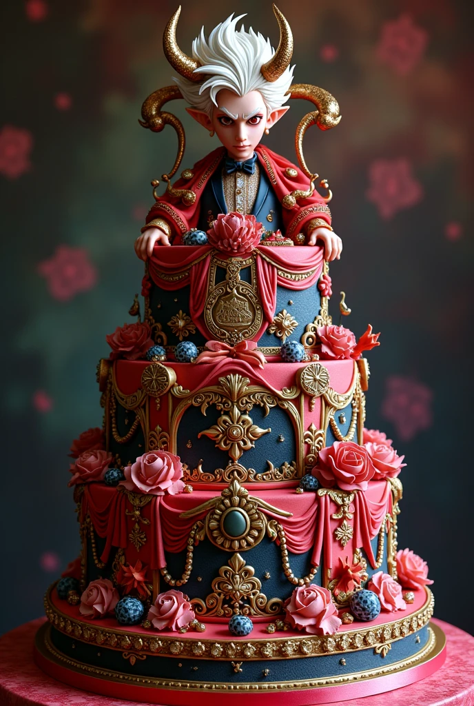 A birthday cake with design inspired by Mammon from Obey Me!