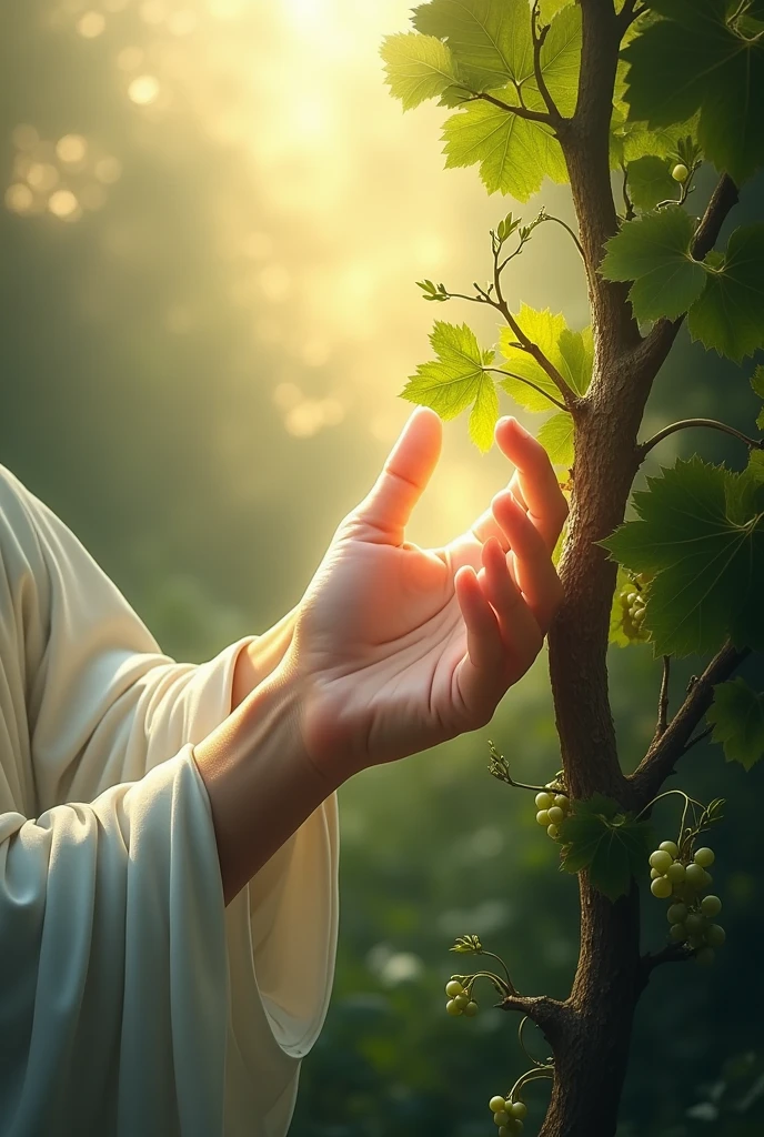 I want a clear image of the hand of God pruning a vine
