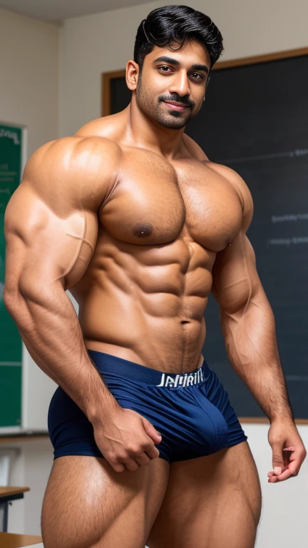 Handsome young boy indian professor Raj Desai in school uniform masculine strong bodybuilder boy with huge wide muscular shoulders, wide chest, abs, masculine wide triceps, arms, biceps, big masculine legs, wide thighs, calfs, black-haired, hair falls on your face, Mesmerizing brown eyes.