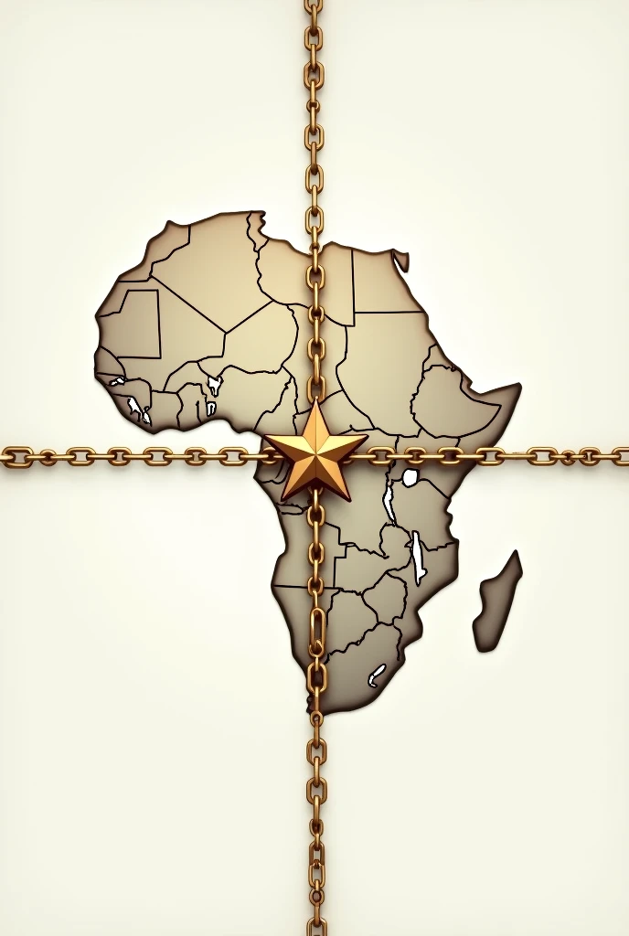 The map of Côte d'Ivoire with the east and west connected by a chain and the north and south also connected by a chain and at the intersection of these two chains there is a star. Highly professional