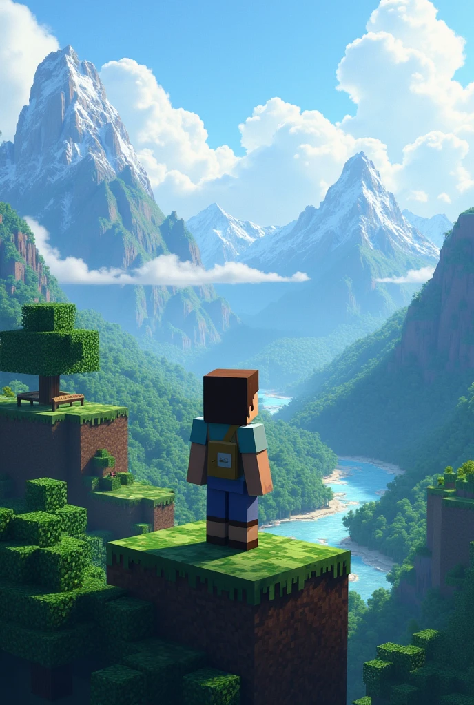 minecraft character overlooking untouched nature (minecraft world)