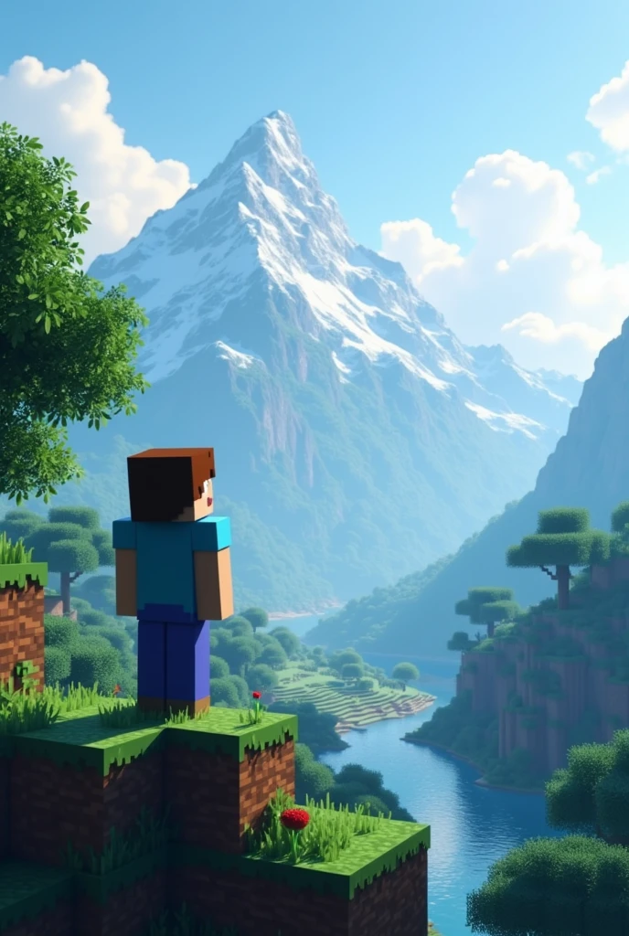 minecraft character overlooking untouched nature (minecraft world)
