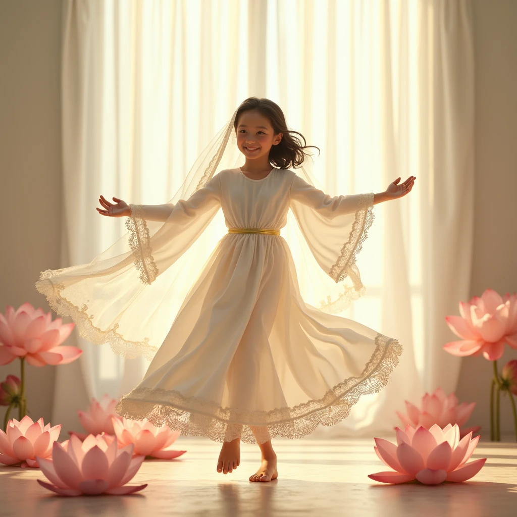 realistically, against a light white background of a transparent pleated voile curtain, like air, Sweet girl, happily dancing, in a white veil transparent , white with lace, dress, in an African-inspired style, I can't think, she's officially beautiful, stylish art, joyful chaos, attractive lotus flower details, pastel lotus tones on the background, James Christensen, Valeria Docampo, Sara Kay, Nicky Beme, Maurice Sendak, Gila Elvgren style, high quality, bright colors, pensive, romantic, hyper-detailed, hyperrealistic, Unreal engine, masterpiece, Atmospheric, a high resolution, brightness, Contrast, 32K, высокий HDR, 500 pixelsyellow rose lies on the street, all in drops of water, 8k, hdr