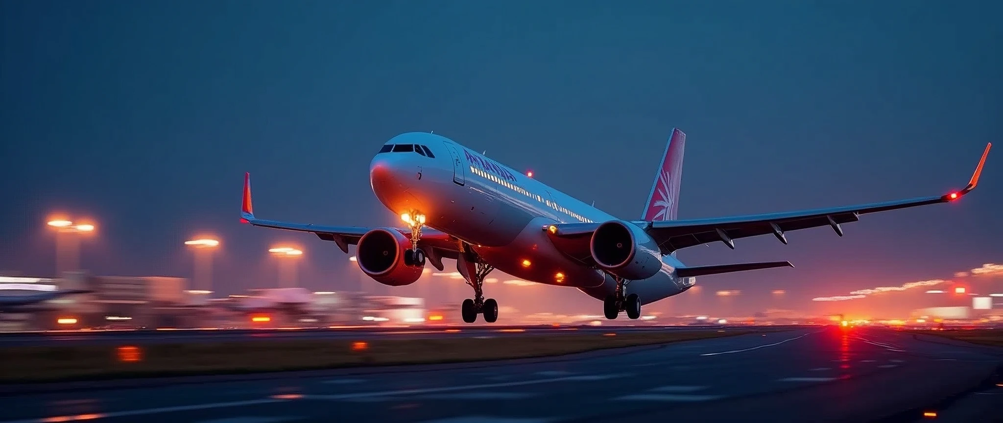 (masterpiece:1.2,Highest quality,Ultra-high resolution,Very detailed,Realistic,RAW Photos:1.2,Elaborate photos),8k,wallpaper,(Ray Tracing),Plane taking off from runway,Airbus,Ana,Anaスタイル,,Dynamic Angles),night,(Countless colorful runway guidance lights:2.0),(美しいnight景:2.0)