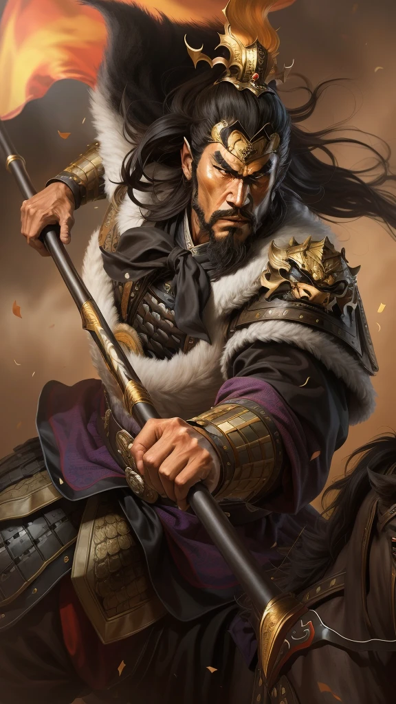 An artistic portrait of Genghis Khan, depicting a powerful and commanding presence, with a dark and mysterious background to set the tone.