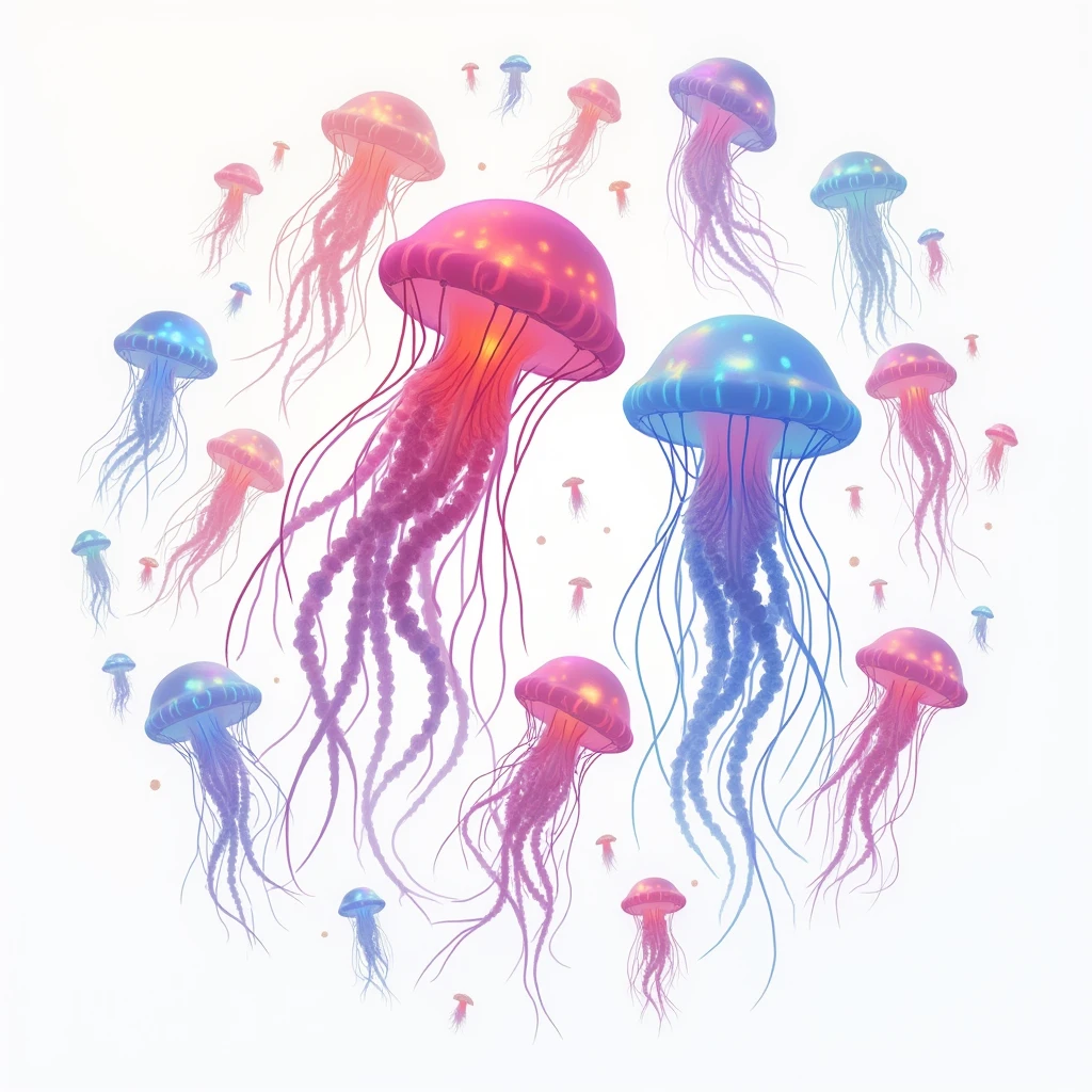 Generate the illustrative image of jelly fish on white background