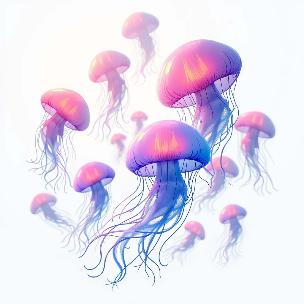 Generate the illustrative image of jelly fish on white background