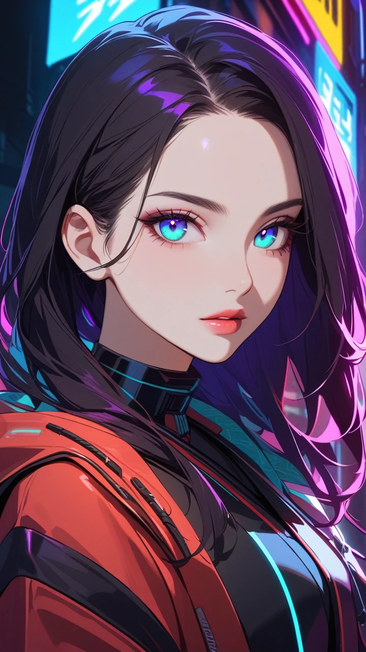 beautiful detailed eyes, beautiful detailed lips, extremely detailed eyes and face, long eyelashes, 1 girl, detailed portrait, kimono, holding katana, cyberpunk style, sci-fi, neon lights, dark atmosphere, dramatic lighting, cinematic, vivid colors, hyper-detailed,