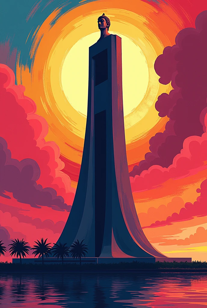 vibrant colors merge in an abstract interpretation of Hyderabad's hussain sagar statue 