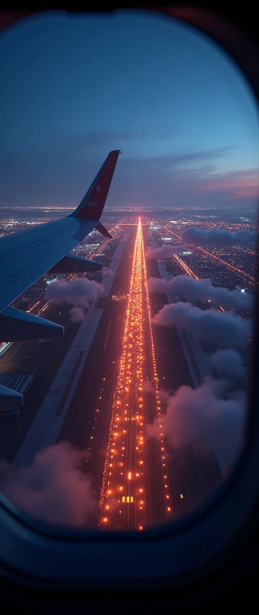 (masterpiece:1.2,Highest quality,Ultra-high resolution,Very detailed,Realistic,RAW Photos:1.2,Elaborate photos),8k,wallpaper,(Ray Tracing),Window shot of an airplane circling for landing,,I see a runway extending straight down at an angle.,(A depiction of countless colorful runway exit lights:2.0),(Beautiful depiction of night scenes:2.0)