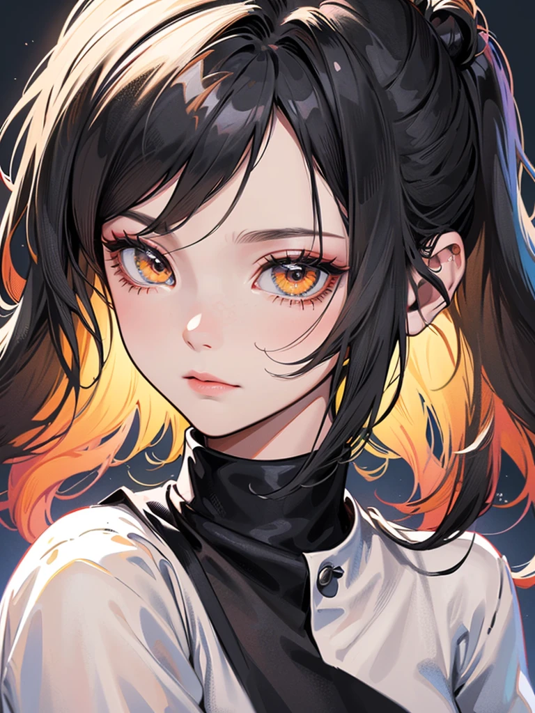 Extremely detailed Artgerm, 8K high quality detailed art, (((calm girl with flowing black hair in a shirt))), (with an indifferent expression on his face)