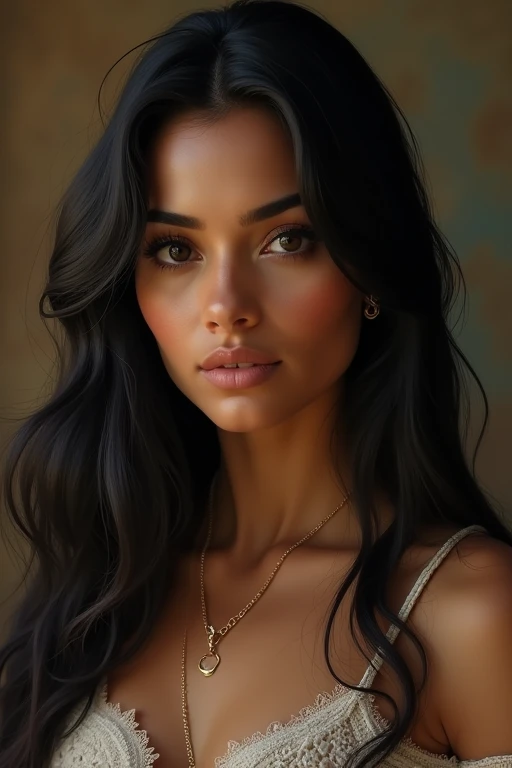 Mexican woman with black eyes and long black hair 