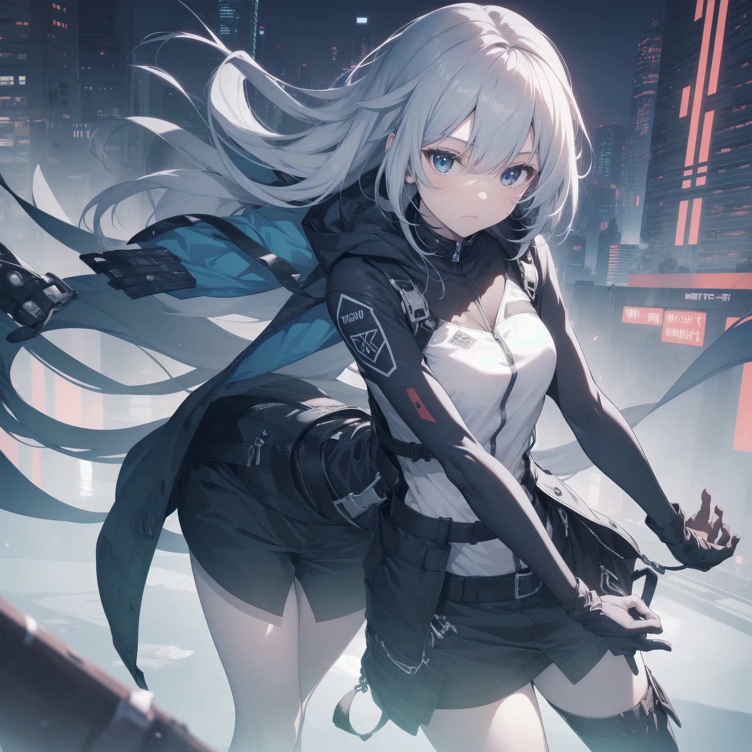 ultra-absurdres-Top quality by artist God, ultra-detailed, high resolution, anime moe artstyle, best anime 8k konachan wallpaper, pixiv contest winner, pool:2810, perfect anatomy,break, 1girl, (Please draw a girl dynamic action to skyscraper alone. )break,(Solo,little female, 16-year-old:1.3),Full limbs, complete fingers, cyberpunk, (very short hair), pixie cut, large breasts, groin, butt, small black eyes, beautiful detailed eyes, well-proportioned iris and pupils, expressive eyes, highres detailed hair, expressionless, bodysuit, plugsuit, (Detailed Lighting), (Detailed background), in the cityscape. break,super detailed skin, Best cinematic lighting powered by famous artist, 8k,sexual illustration,photoshop_(medium),very aesthetic,break,((artist:izumi_tsubasu )), artist:clamp ,artist:carnelian ,artist:kantoku ,