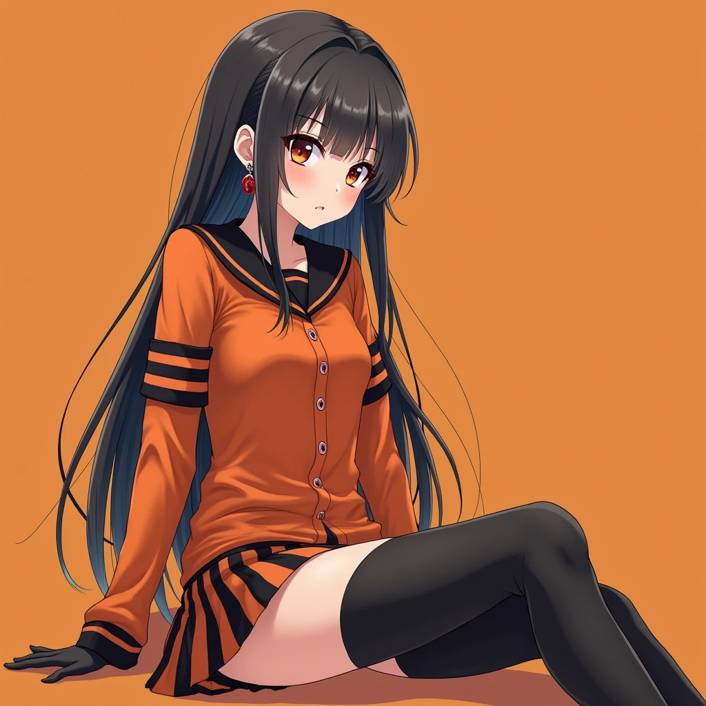 Black stocking beauty criminal orange prison uniform anime girl
