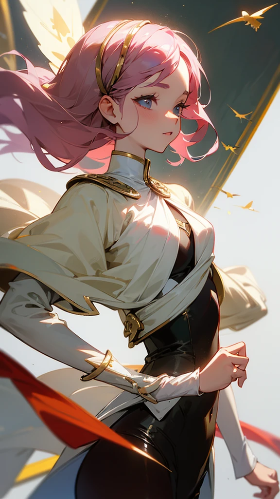 Dead pool girl, clean  face, 8k, white aristocratic clothes with gold, fly away ,  
