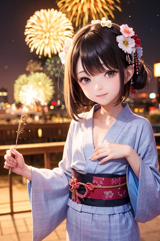 firework, Yukata, Flat Chest