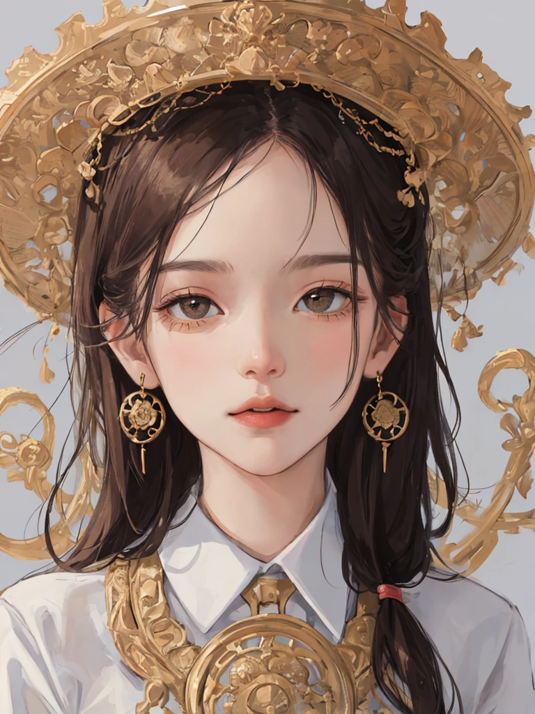 (masterpiece:1.2, best quality), (real picture, intricate details), solo, 1milf, home, close-up face, shirt, (front focus), large round earrings, Looking at me, bangs