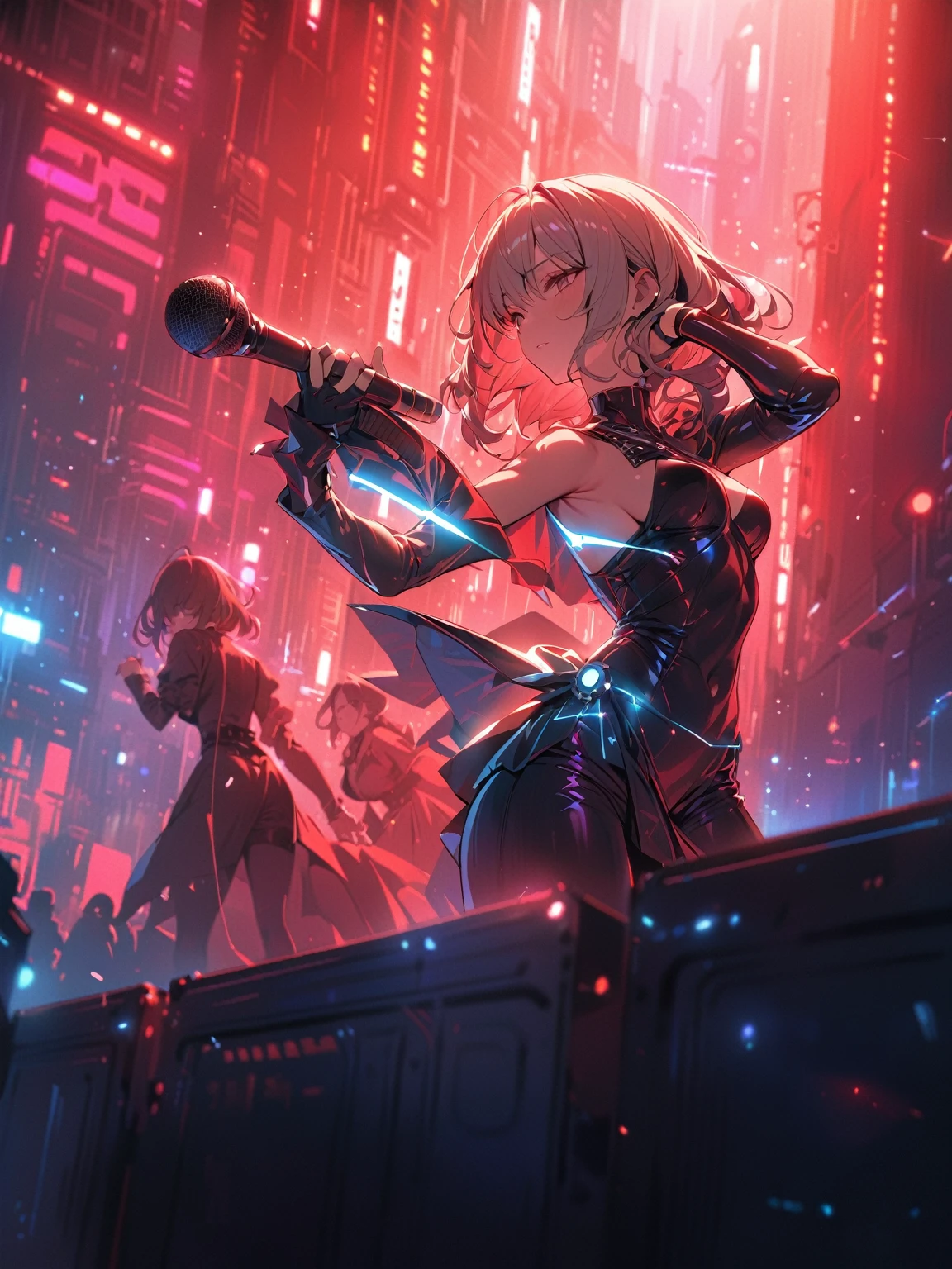 ((best quality)) , ((masterpiece)) , (detailed),A cartoon woman holding a microphone