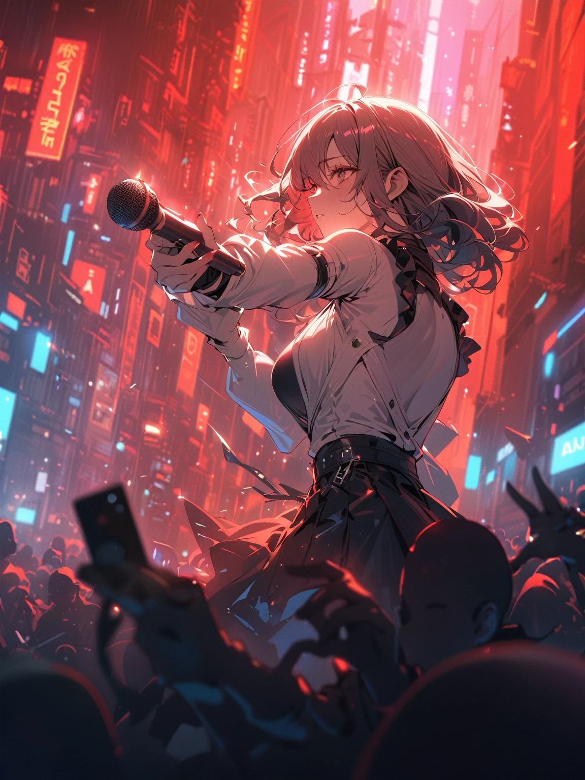 ((best quality)) , ((masterpiece)) , (detailed)，A cartoon woman holding a microphone