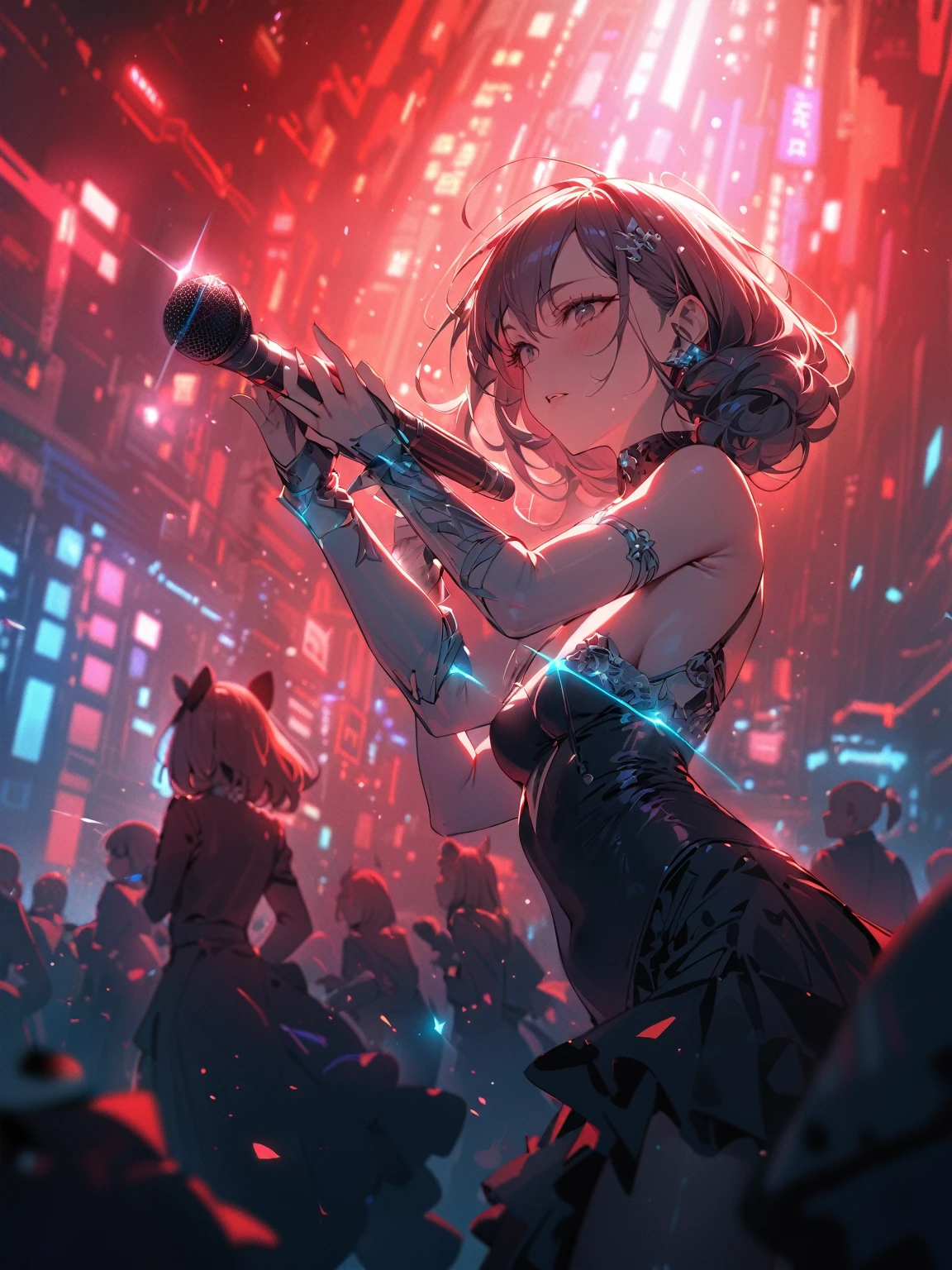 ((best quality)) , ((masterpiece)) , (detailed),A cartoon woman holding a microphone