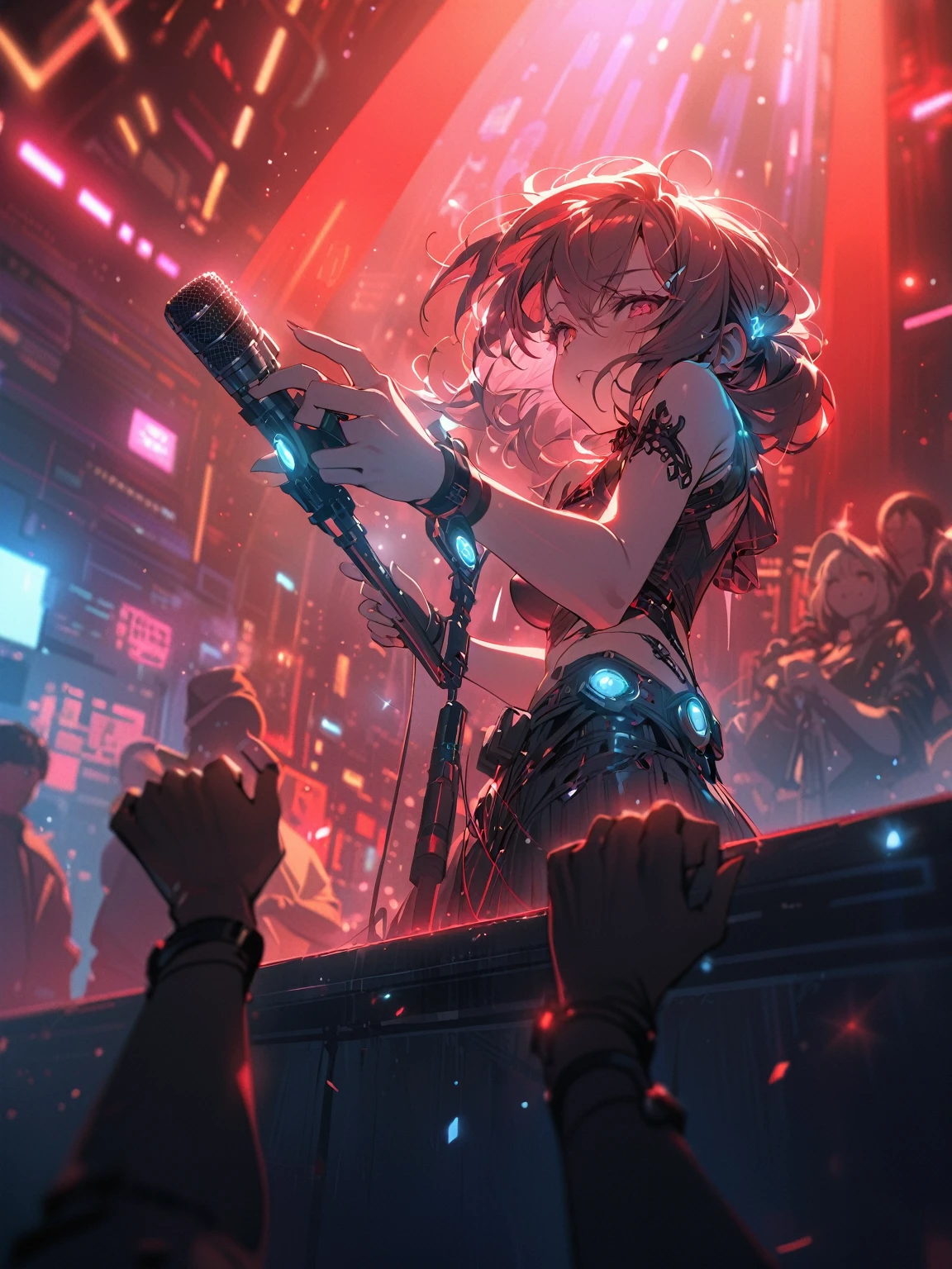 ((best quality)) , ((masterpiece)) , (detailed)，A cartoon woman holding a microphone