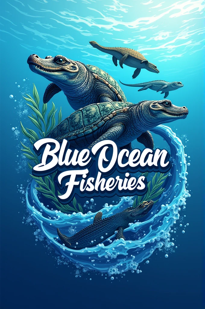 Make a logo of blue ocean fisheries with reptiles 