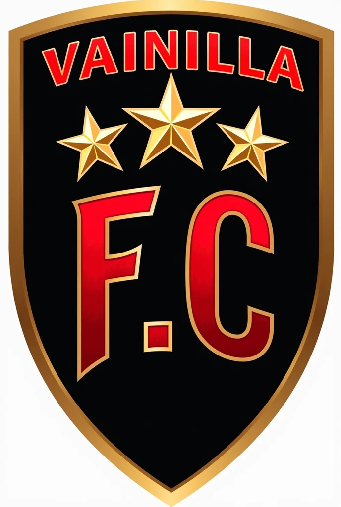 football shield name VAINILLA F.C in black and red with three stars