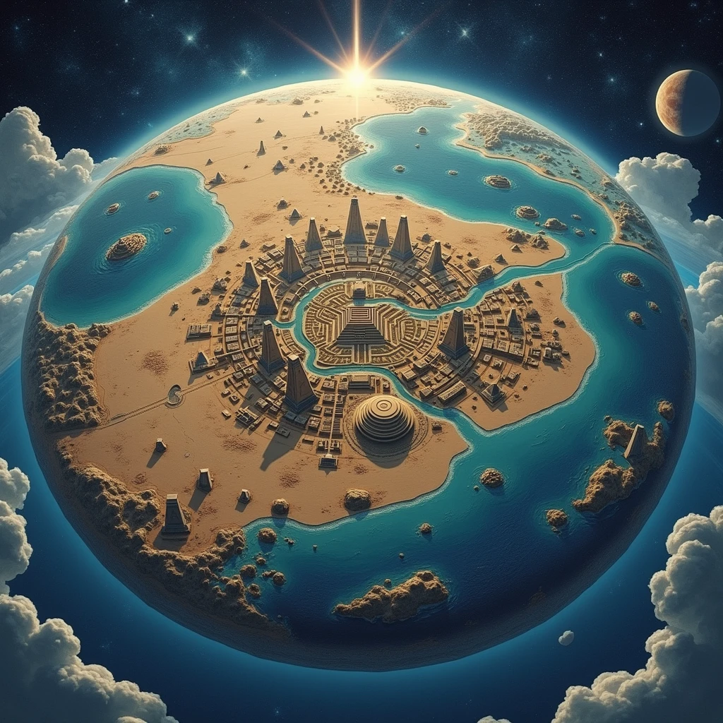 The earth was a flat disk, in the center of the disk is the land of Sumer in the Persian Gulf, with its cities and its great ziggurats and two rivers the Tigris and the Euphrates, from the land of Sumer to the end of the disk there is desert, surrounding the disk completely was the ocean, below the ocean and the disk is hell, above the disk and the ocean, the celestial dome or sky, Outside of the ocean and the sky would be the universe with its galaxies and its distant stars.